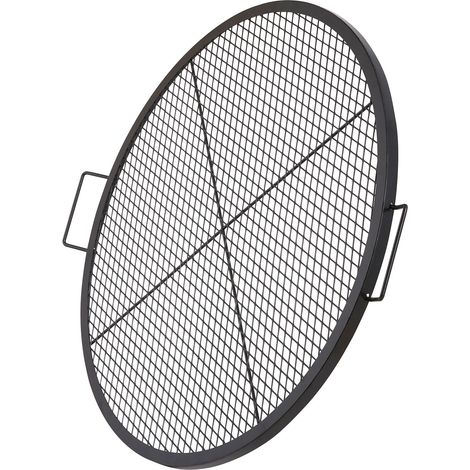 Grille de cuisson ronde pour foyer, acier robuste, avec poignée et support, 36 pouces, noir, pour barbecue et camping en extérieur. (1/5)