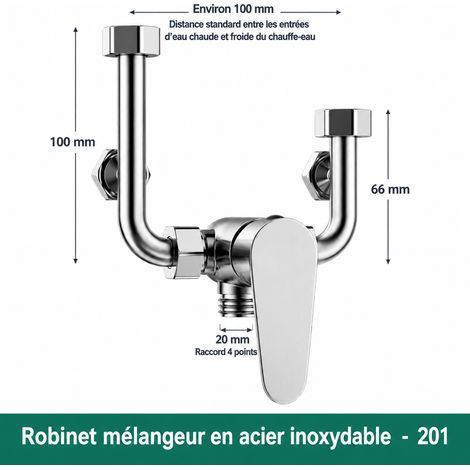 Mitigeur de douche apparent en U pour chauffe-eau électrique acier inoxydable modèle U-201 acier inoxydable u-201 300 g – Livraison gratuite