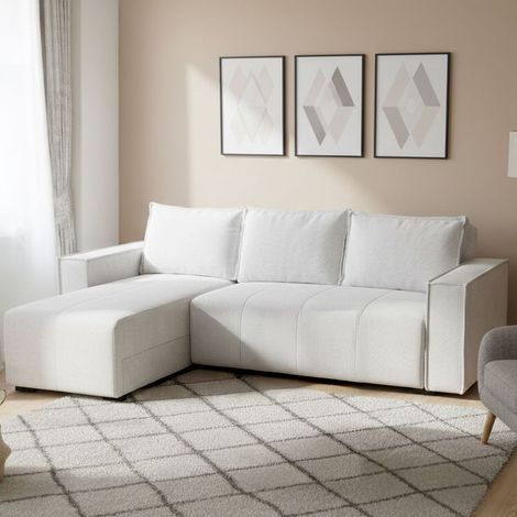 Divano Letto con Penisola Naturno, Contenitore, Lavabile, 237x169 cm Bianco (1/5)