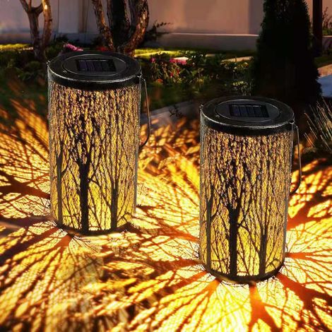 Lampe Solaire Extérieure Jardin Étanche Suspension Sans Fil Rechargeable pour Halloween Noël (Lot de 2)