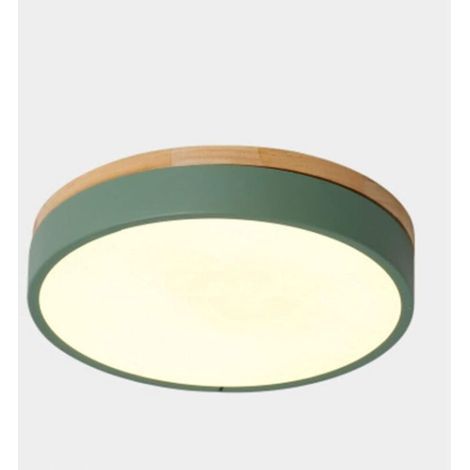 Plafonnier vert, plafonnier rond moderne en bois, 4000K, adapté à la chambre à coucher, plafonnier de couloir, 30 cm, 24W (lumière chaude) (1/4)