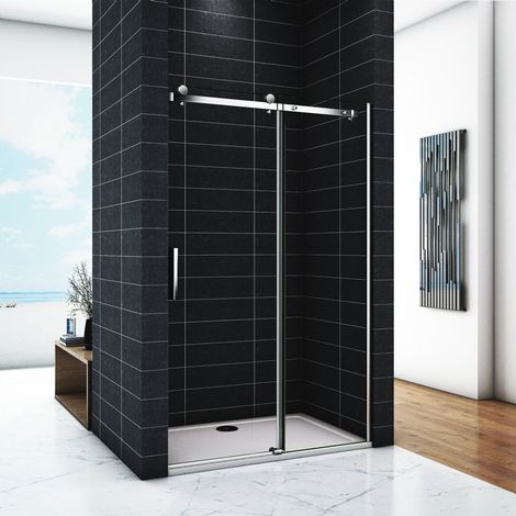 Ocean Sanitaire – Porte de douche coulissante 110x195cm – Verre anticalcaire 8mm – Installation en niche – Profilé aluminium chromé – Joint magnétique (1/5)