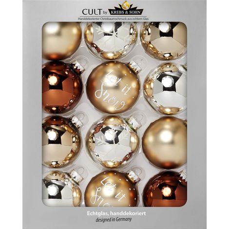 KREBS & SOHN Heitmann Deco Set di 12 Palline di Natale in Vetro - Albero di Natale Deco Appeso - Palle di Natale 8 cm - Marrone Argento Oro (1/3)