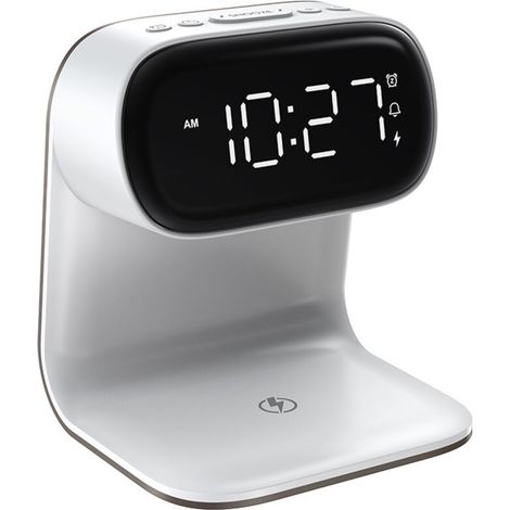 [NEVER USED] Multifunctional electronic alarm clock, LED display, 15W white wireless charging + desk lamp clock with data cable