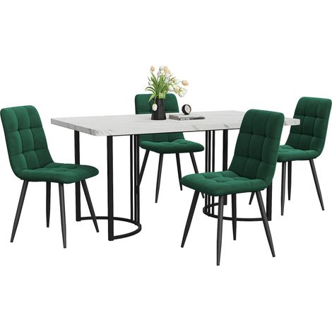 ELVMI Ensemble table et chaises avec 1 table et 4 chaises, table salle à manger, MDF et velours, blanc (1/5)