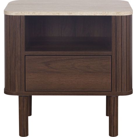 Table de chevet 1 tiroir en bois effet travertin - Bois foncé - Maya (1/5)