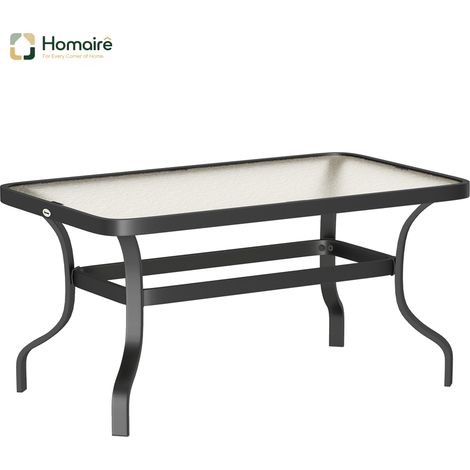 HOMAIRE Beistelltisch Hartglas mit Wellendesign et coins arrondis, 95x55 cm noir, pour intérieur et extérieur