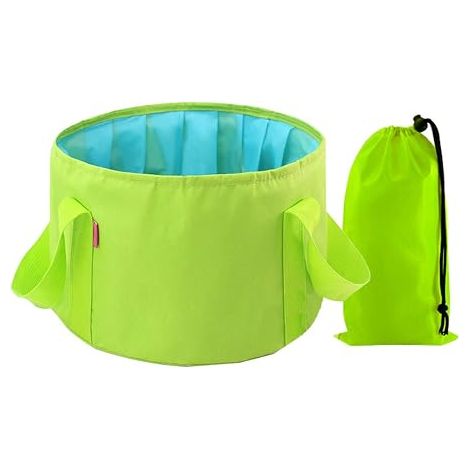 NALOOKAMIC Seau à eau pliable, sac à eau pliable pour évier, camping, jardin, pêche, plage, pique-nique, 15 l vert (1/4)