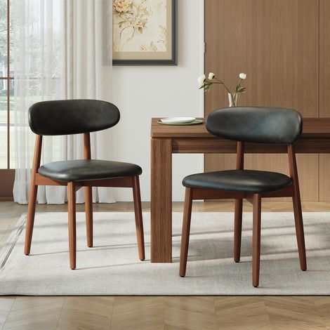 Lot 2 Chaises de salle à manger, chaises rembourrées avec revêtement en cuir PU respirant, coussin en mousse haute densité, cadre en bois massif, chaises d’appoint de cuisine et de salle à manger, Noi (1/5)