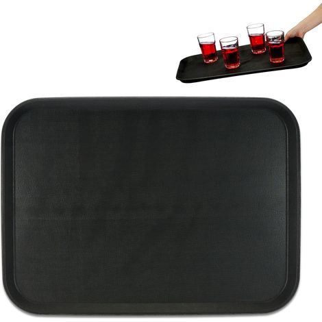 Relaxdays Plateau de service, surface antidérapante, forme rectangulaire, restaurant, LxP: 56 x 41 cm, noir