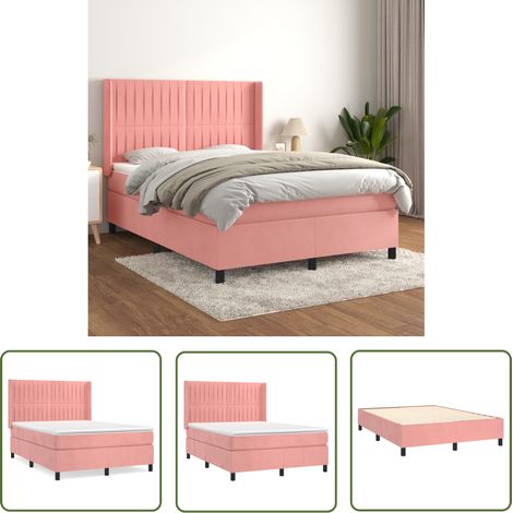 The Living Store Boxspringbett mit Matratze Rosa 140x190 cm Samt - Samtbett - Boxspringbett - Doppelbett - Rosa Bett - Betten Günstig (1/5)