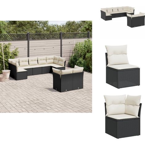 Salon de jardin 9 pcs avec coussins noir résine tressée - Salon De Jardin - Meuble De Jardin - Canapé Extérieur - Ensemble Salon De Jardin - Mobilier De Jardin (1/5)
