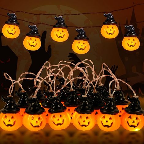 Luci decorative a LED per Halloween - 3 m - 20 LED, bianco caldo, USB e telecomando, impermeabili IP43, luci decorative a forma di zucca, illuminazione per feste (1/5)