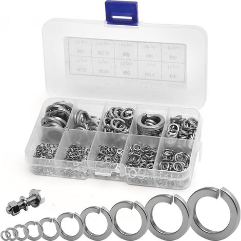 650 Pièces Rondelles Élastiques en Acier Inoxydable Set, M2/M2.5/M3/M4/M5/M6/M8/M10/M12/M14 Inox, Rondelle de Blocage, Rondelles Élastiques pour Serrage de Vis (1/5)