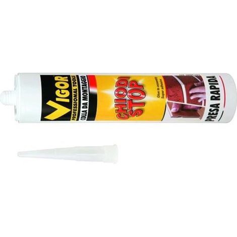 Silicone Adesivo Vigor Chiodi-Stop Bianco Cartuccia Gr. 400 Conf. 12 Pezzi
