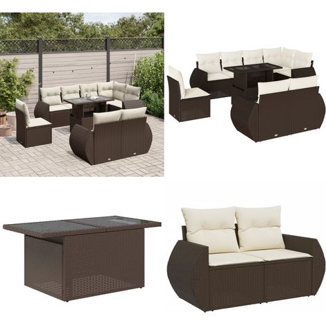 vidaXL Salon de jardin avec coussins 9 pcs marron résine tressée (1/5)