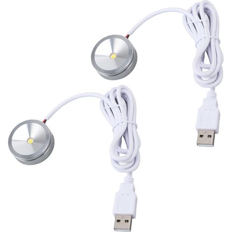 Projecteur d'affichage rond à prise USB, petite lampe de vitrine LED avec câble de 4,2 pieds pour armoire à bijoux, étagère de placard, lumière chaude 5V (1/5)