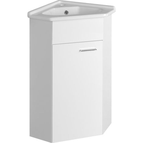 Aqualine – Meuble bas de salle de bain pour lavabo d'angle 74x41x41 cm – MDF blanc – 1 porte G/D – Installation à suspendre – 50345 (1/4)