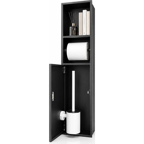 Porte-papier toilette encastré en acier inoxydable avec brosse WC, armoire de salle de bain avec porte-papier toilette, avec portes d'armoire, 80 x 18 x 12,5 cm (1/5)