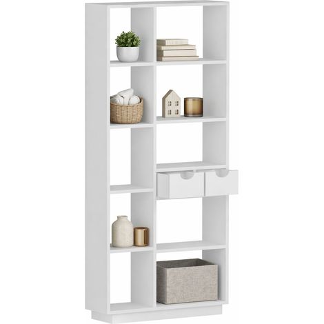 Libreria Imer, Biblioteca 8 Ripiani, 2 Cassetti, Installazione Libera, 80x25x189h cm Bianco