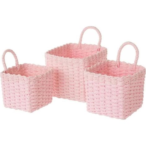 Panier de rangement - JUANIO - Lot de 3 - Papier tressé - Carré - Rose (1/3)