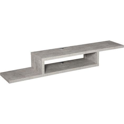 Homcom – Meuble TV mural flottant – Design contemporain – Panneaux particules effet béton ciré – Niche et 2 passe-fils intégrés – Dim. 152,4 x 29,8 x 21 cm