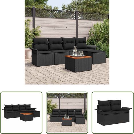 vidaXL Jardin - Ensemble de canapé de jardin avec coussin 6 pcs Noir polyrotin (1/5)