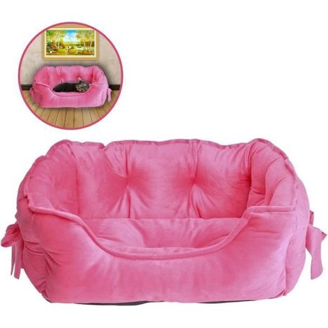 Lit d'animal Domestique Chiot Panier Corbeille Coussin Maison Lit Amovible pour Chien Chat Animaux Lit d'animal Domestique-Rose-S (1/4)