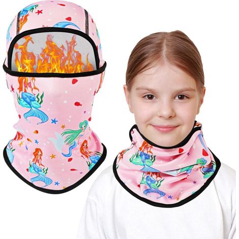 Kinder Sturmhaube Winter 2-8 Jahre, Fleece Warm, Winddicht, Skimaske mit Halswärmer, Meerjungfrau Pink (1/5)