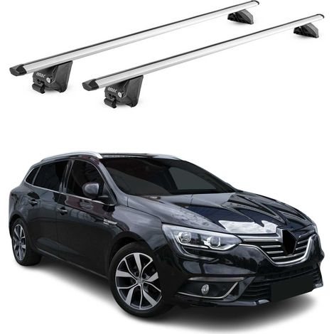 OMAC Barres de toit aluminium certifiées TÜV pour Renault Megane IV Grandtour 2016-2022 – Pour rails de toit intégrés – Rainure en T – Charge max 100 kg – 2 antivols Argent (1/4)