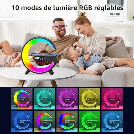 G Light Wireless Charger Lamp, Lampe de Table, Lampe de Chevet Led Sans Fil, Chargeur Sans Fil 15 W, Haut-Parleur Bluetooth Bureau Chambre (Noir) (1/4)