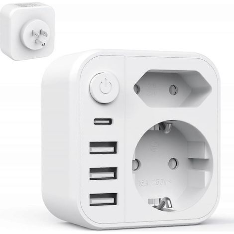 Adaptateur de prise européenne vers américaine, adaptateur de voyage 6 en 1 pour les États-Unis avec 3 ports USB et 1 port USB C, Espagne, Portugal, Europe 2 broches (1/5)