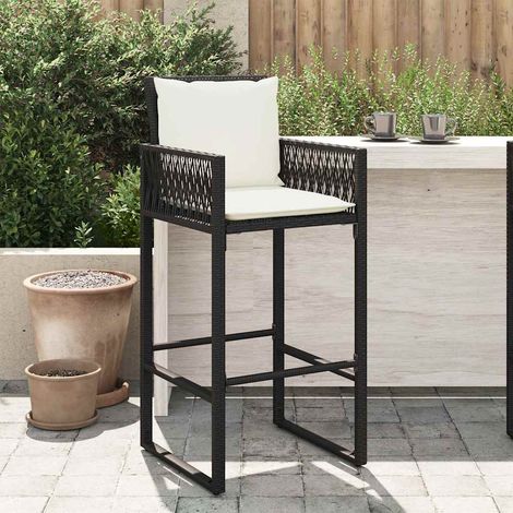 Teenpull – Garten-Barhocker mit Kissen 2 Stk. Schwarz Poly Rattan (1/5)