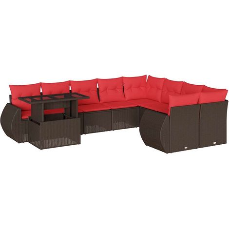 Maison Exclusive - 10-teiliges Gartensofa-Set mit Kissen, braun, (1/5)