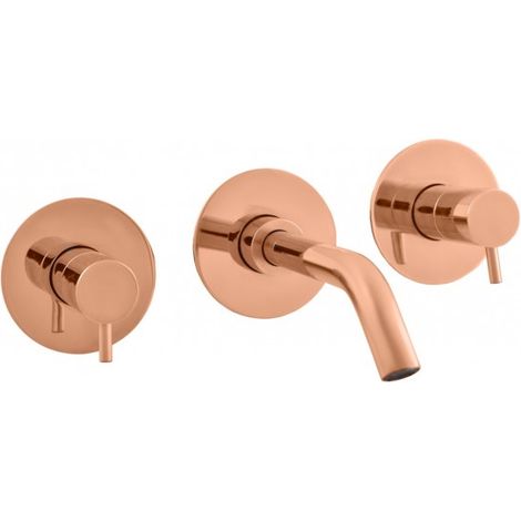 Mitigeur lavabo mural SEINA 3 trous en laiton rose gold brossé (1/2)