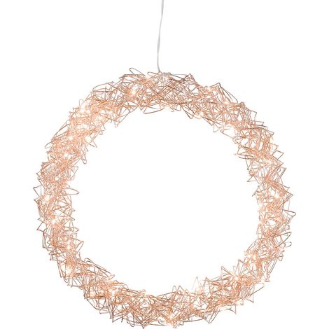 LED Metall Hänge Kranz 30cm - rosé gold - Deko Kranz zum Hängen beleuchtet - Weihnachts Tür Dekoration mit Timer Batterie betrieben