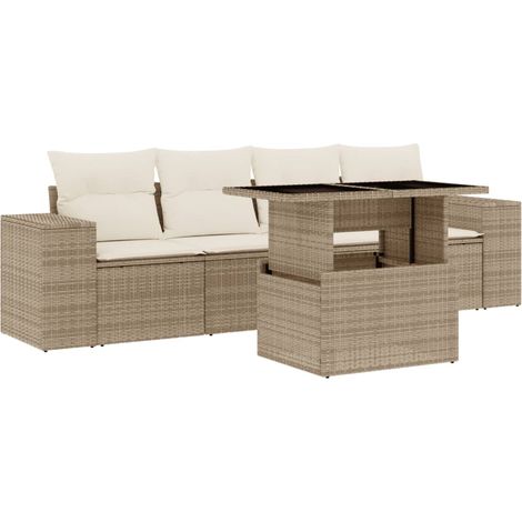 Set Divano da Giardino 5 pz con Cuscini Beige in Polyrattan vidaXL (1/5)