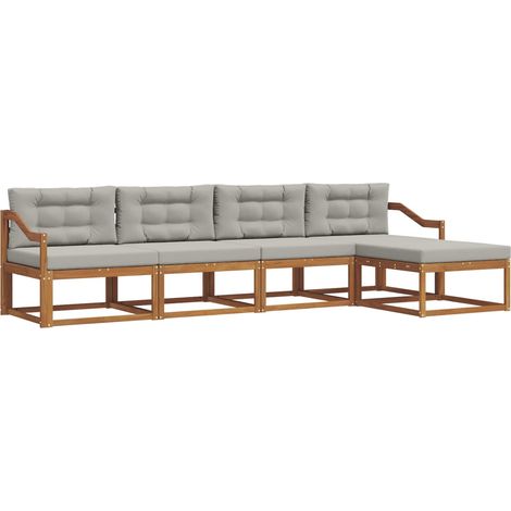 Outdoor-Sofagarnitur mit Kissen 5 pcs Natürlich und Hellgrau vidaXL