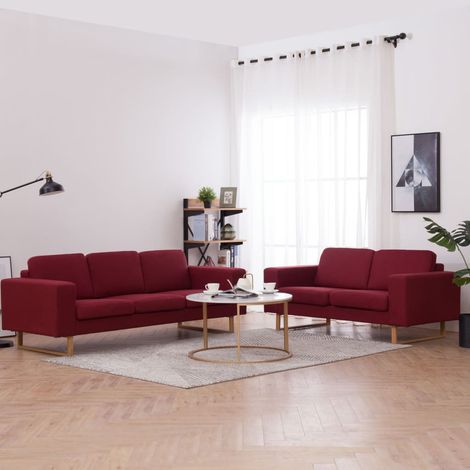 2 pcs Ensemble Canapés droits de relaxation Canapé relax - Canapé de salon Tissu Rouge bordeaux BV676699 - BonneVie (1/5)