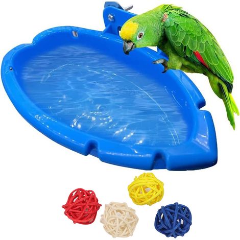 Baignoire pour oiseaux, plateau mangeoire, accessoires pour cage à oiseaux, baignoire avec 4 boules de rotin (couleur aléatoire) (1/5)