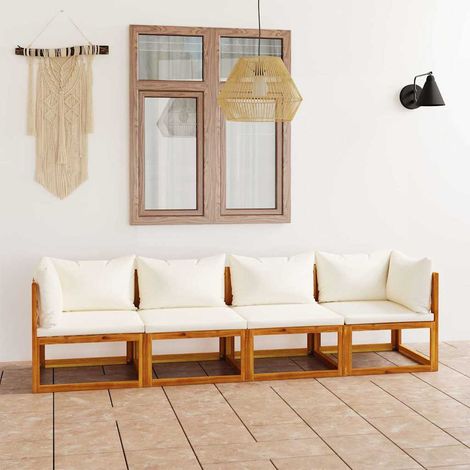vidaXL Sofá de jardín 3 plazas cojín madera maciza acacia color crema (1/5)