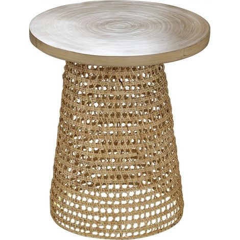 Calicosy – Bout de canapé en bambou et rotin – Plateau 40x40cm – Hauteur 45cm – Armature métal pour solidité – Style naturel