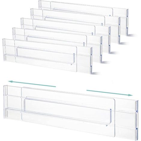 6 Pièces Taille 27,5 52cm Séparateur Tiroirs Réglable Organisateur de Tiroir Transparent Tiroir Extensibles pour Vêtements Coiffeuse Garde robe Cuisine