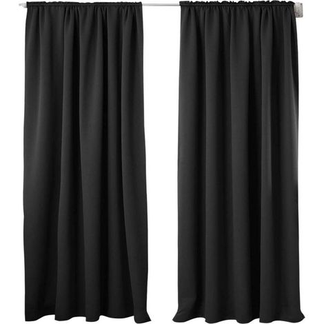 WOLTU 2er Set Gardine blickdicht 250 g/m² mit Kräuselband schwarz 135x225 cm