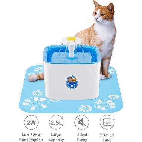 Mellifluous Fontaine à Eau pour Chat et Chien Fleur avec Filtre 2.5L Électrique Automatique de Distributeur Eau Bleu-Ywey (1/5)