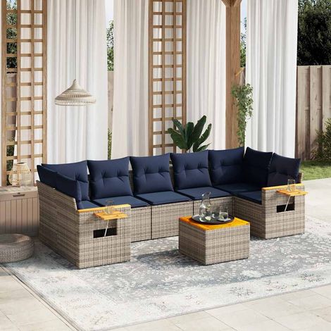 8-tlg. Garten-Sofagarnitur mit Kissen Grau Poly Rattan (1/5)