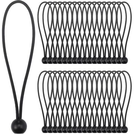 FENOPLASTICATendeur Élastique, 35×Noir Bungee Tendeur Boule(20CM) Corde Elastique pour Bache, Elastique Crochet Portable Durable pour bannière, Bâches, Pavillons, Tentes (1/5)