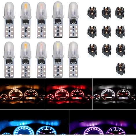 Lot de 10 ampoules LED 12 V CC T5 pour tableau de bord de voiture avec douille de verrouillage tournant 2721 27 37 286 Wedge Pc74 - Kits de jauge d'intérieur (bleu glacier) (1/5)