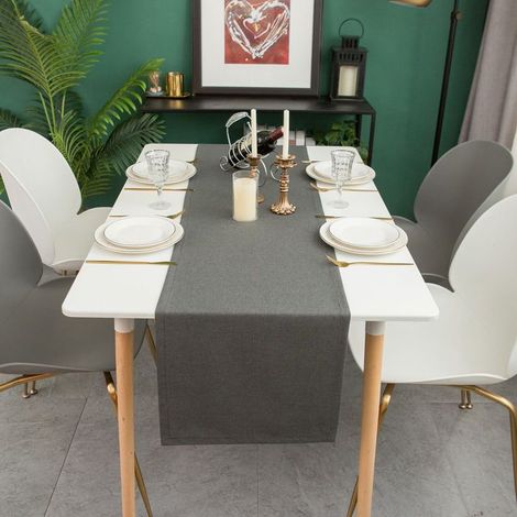 Chemin de table toile de jute, 40x180 cm, Etanche, Style moderne, Design classique, Convient pour maisons, salle à manger, Gris (1/5)