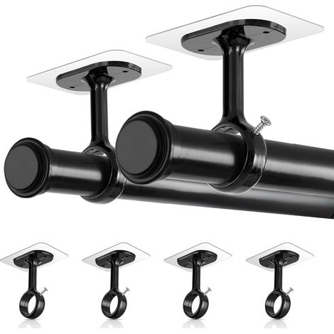 Lot de 4 supports de tringle à rideaux sans perçage – Fixations adhésives pour plafond – Supports de tringle pour fenêtres (Ø 0,8 à 1,24 pouce) – Idéal pour appartement, cuisine et balcon (1/5)